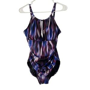 Magic Suit One Piece Swimsuit Tummy Control Ruched‎ Front Keyhole Size 12